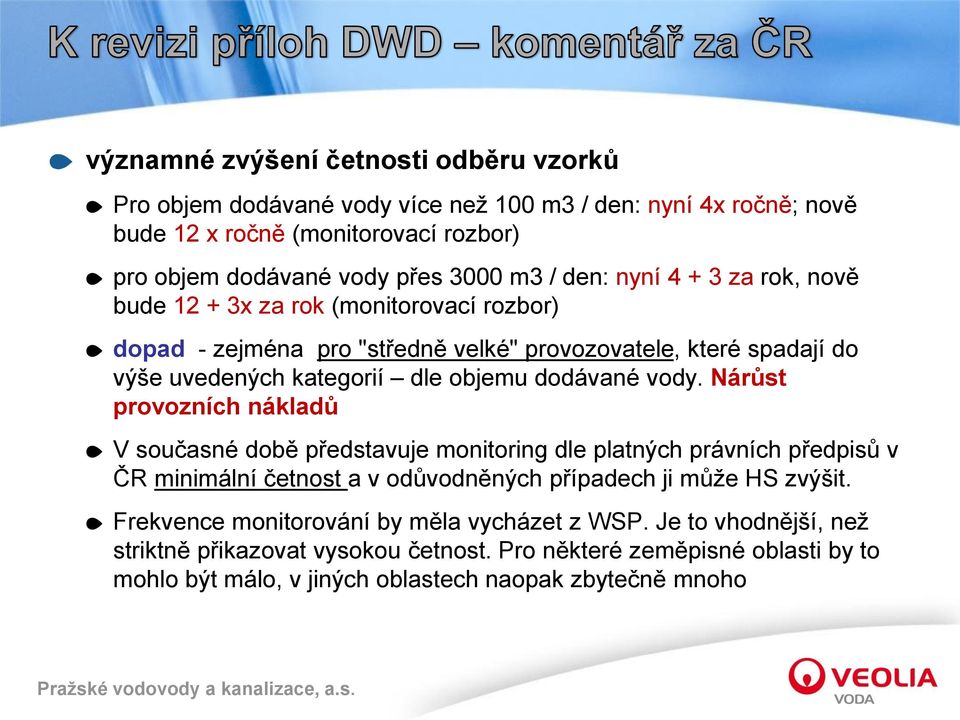 vody. Nárůst provozních nákladů V současné době představuje monitoring dle platných právních předpisů v ČR minimální četnost a v odůvodněných případech ji může HS zvýšit.