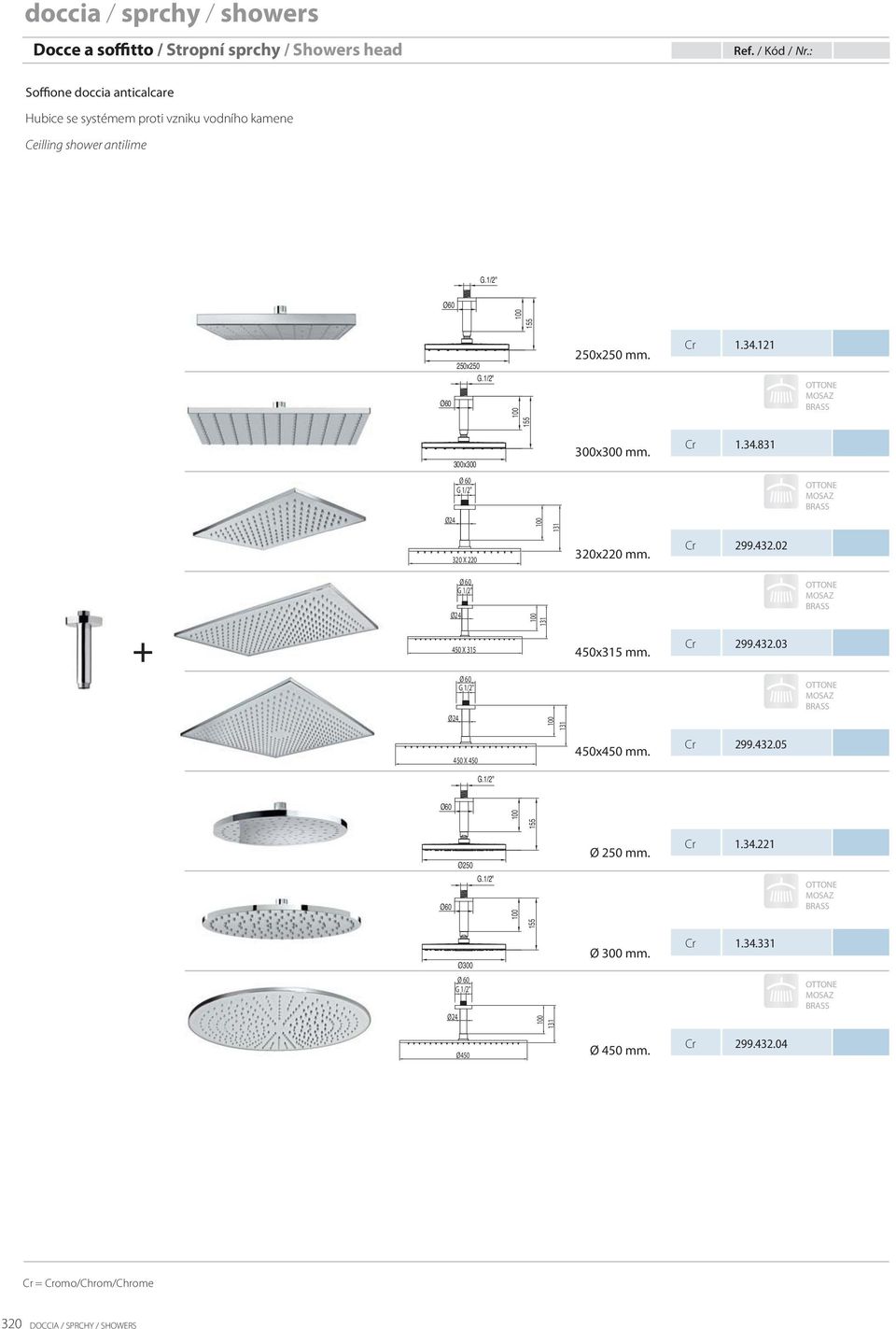 1/2" Ø60 155 155 300x300 mm. 1.34.831 100 131 320x220 mm. 299.432.02 Ø 60 G 1/2" Ø24 450 X 315 Ø24 Ø 60 G 1/2" 100 131 100 131 450x315 mm. 299.432.03 450 X 450 450x450 mm.