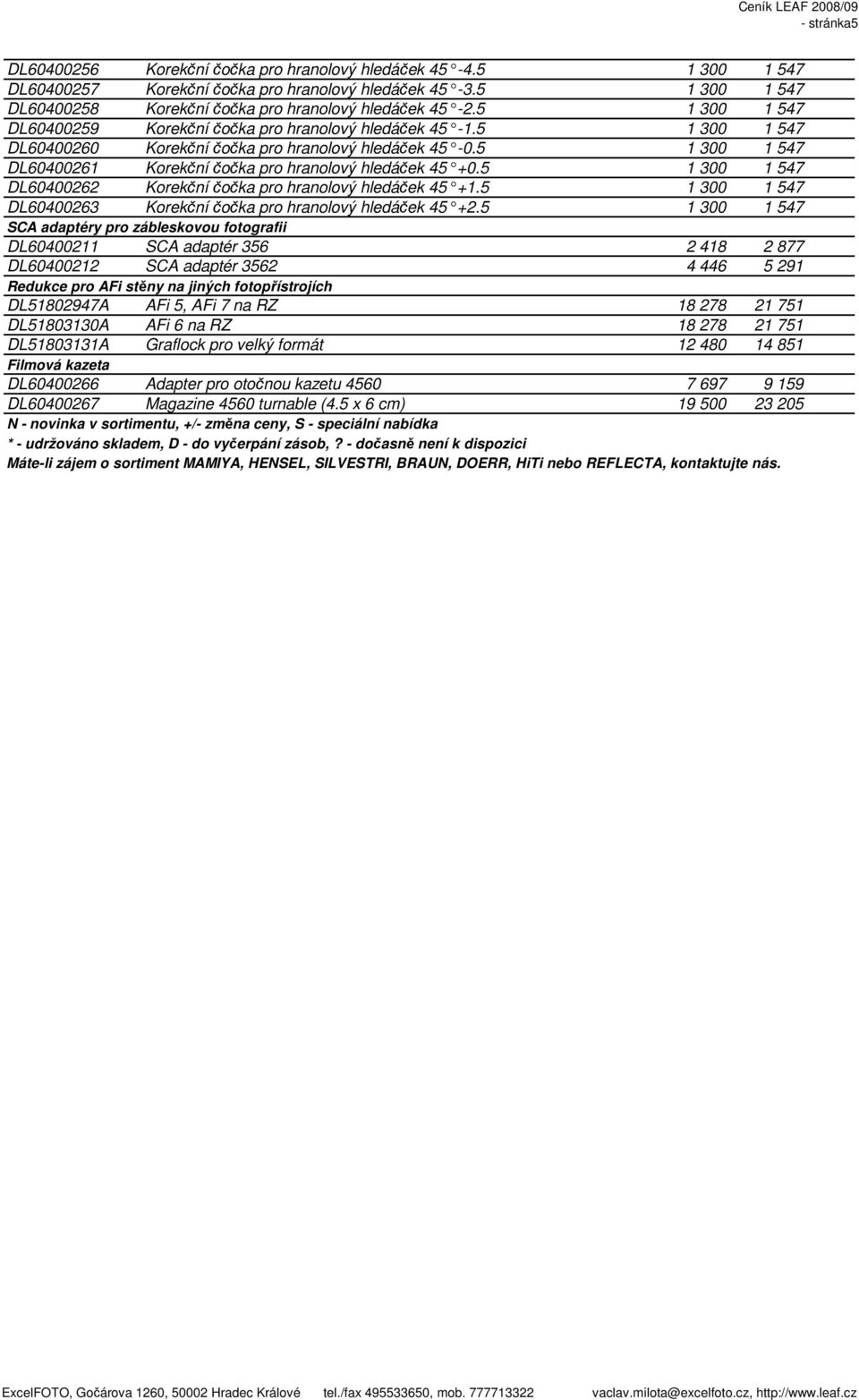 5 1 300 1 547 DL60400260 Korekční čočka pro hranolový hledáček 45-0.5 1 300 1 547 DL60400261 Korekční čočka pro hranolový hledáček 45 +0.