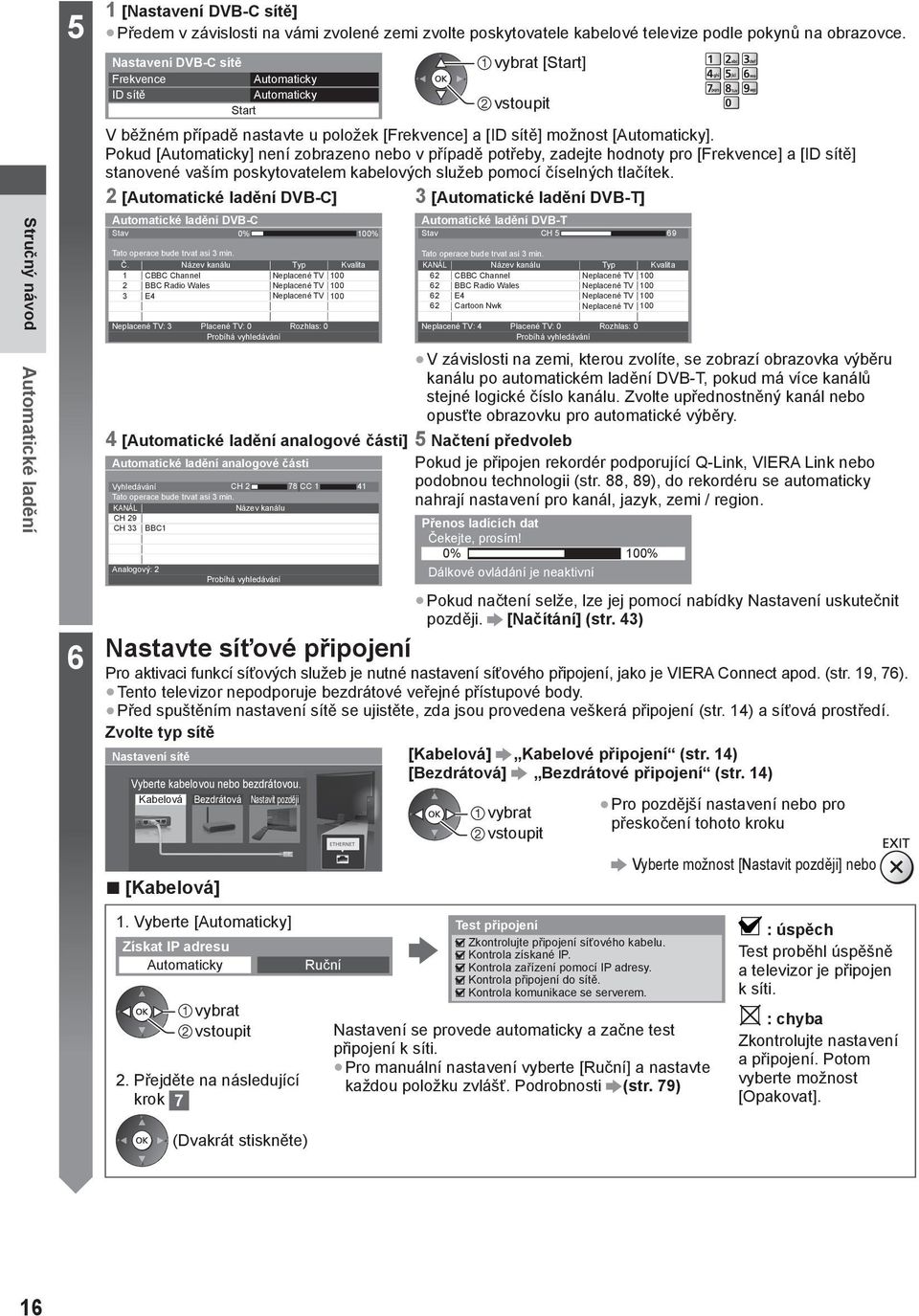 Pokud [Automaticky] není zobrazeno nebo v případě potřeby, zadejte hodnoty pro [Frekvence] a [ID sítě] stanovené vaším poskytovatelem kabelových služeb pomocí číselných tlačítek.