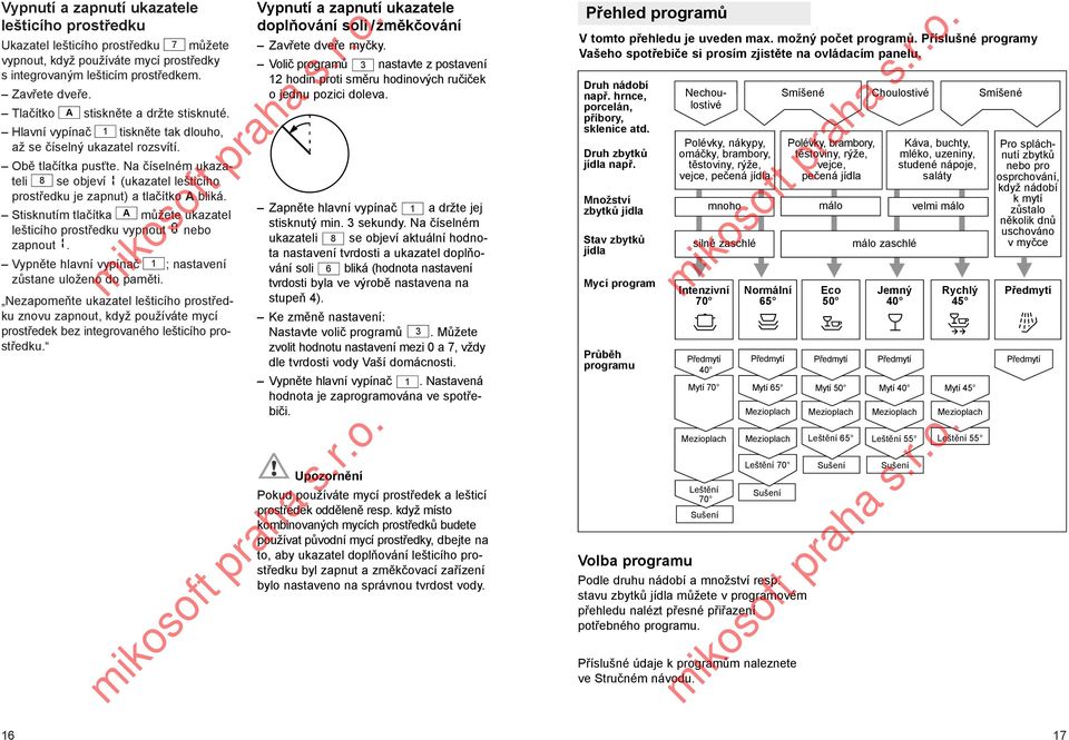 Na číselném ukazateli 8 se objeví (ukazatel lešticího prostředku je zapnut) a tlačítko A bliká. Stisknutím tlačítka A můžete ukazatel lešticího prostředku vypnout nebo zapnout.