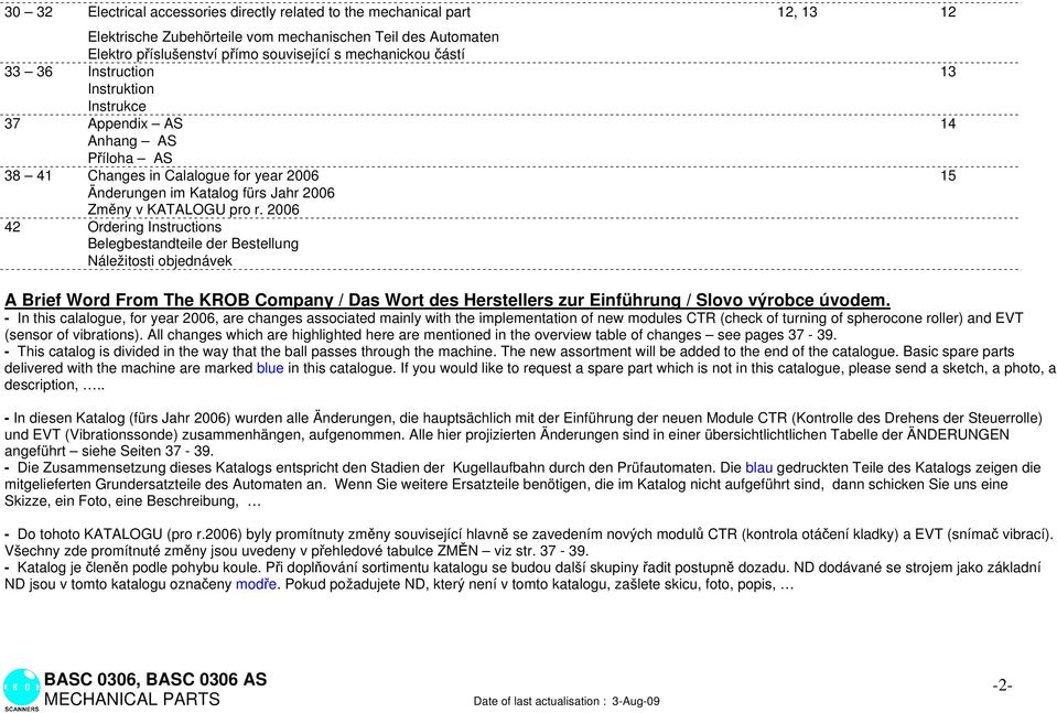 2006 42 Ordering s Belegbestandteile der Bestellung Náležitosti objednávek A Brief Word From The KROB Company / as Wort des Herstellers zur Einführung / Slovo výrobce úvodem.