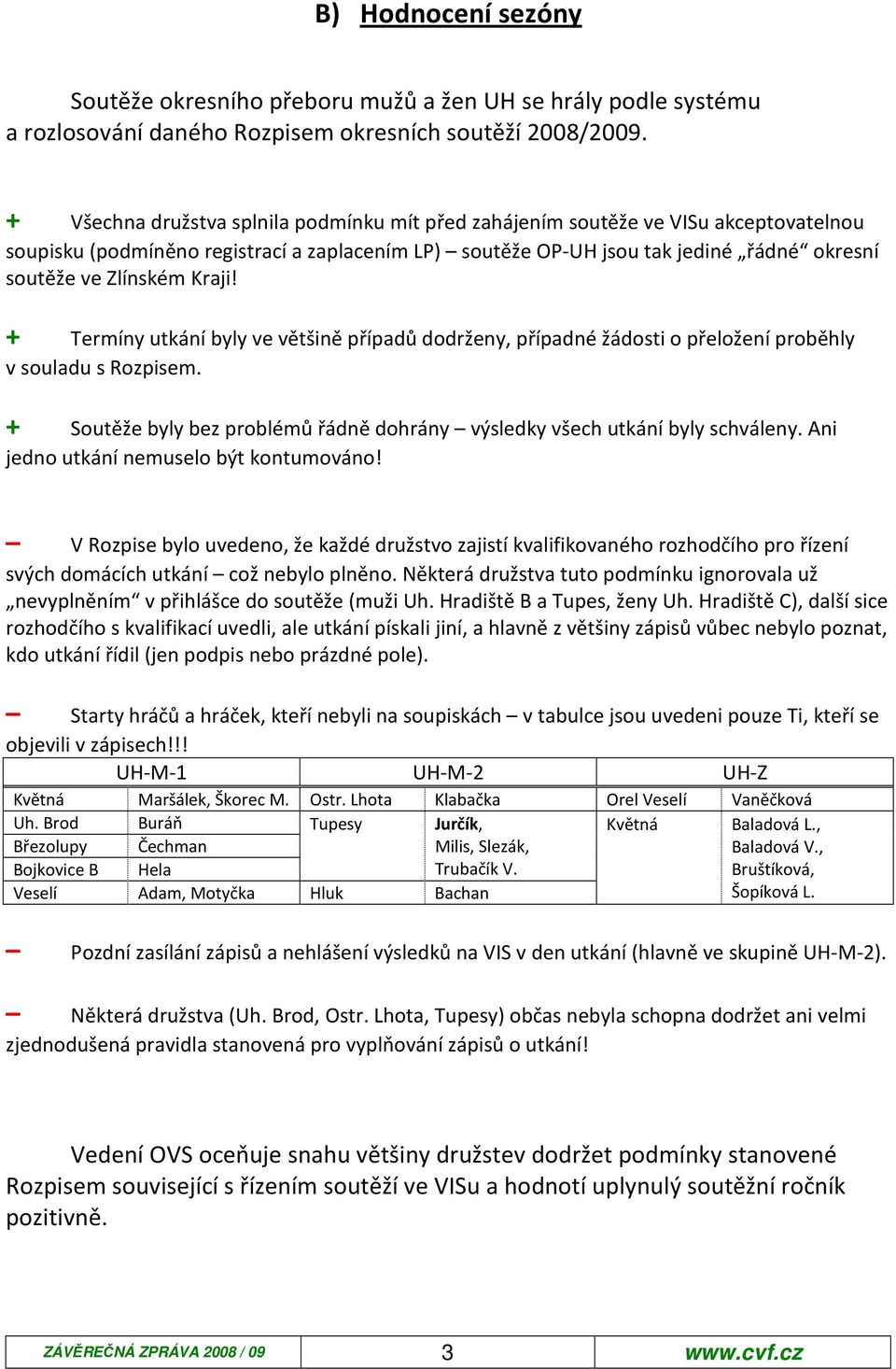 Kraji! + Termíny utkání byly ve většině případů dodrženy, případné žádosti o přeložení proběhly v souladu s Rozpisem. + Soutěže byly bez problémů řádně dohrány výsledky všech utkání byly schváleny.