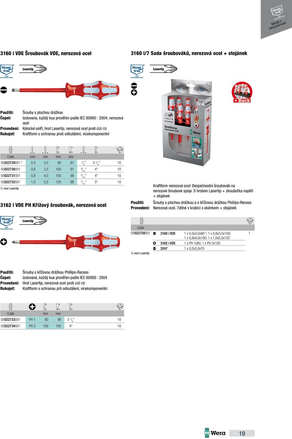 0,6 3,5 00 8 9 / 64 " 4 050227300 0,8 4,0 00 98 5 " 4 0502273200,0 5,5 25 98 7 " 5 ) není Lasertip 362 i VDE PH Křížový šroubovák, nerezová ocel Kraftform nerezová ocel: Bezpečnostní šroubovák na