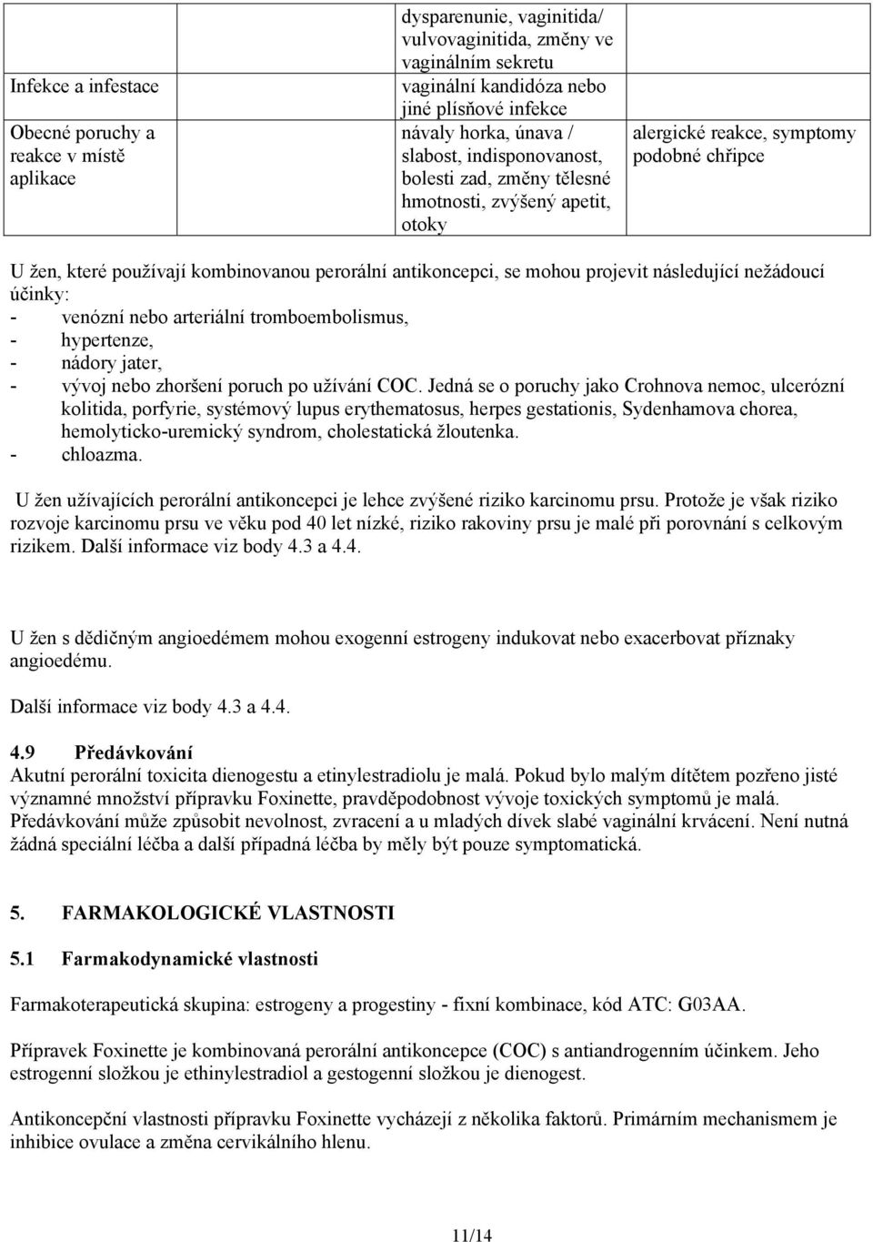 projevit následující nežádoucí účinky: - venózní nebo arteriální tromboembolismus, - hypertenze, - nádory jater, - vývoj nebo zhoršení poruch po užívání COC.