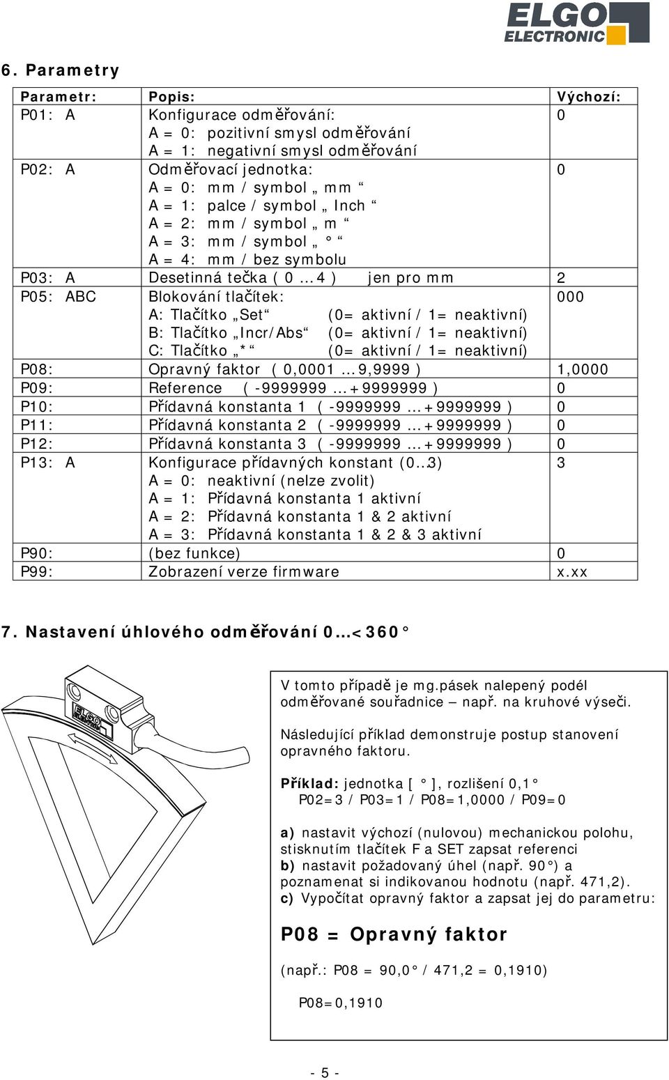 neaktivní) B: Tlačítko Incr/Abs (0= aktivní / 1= neaktivní) C: Tlačítko * (0= aktivní / 1= neaktivní) P08: Opravný faktor ( 0,0001 9,9999 ) 1,0000 P09: Reference ( -9999999 +9999999 ) 0 P10: Přídavná