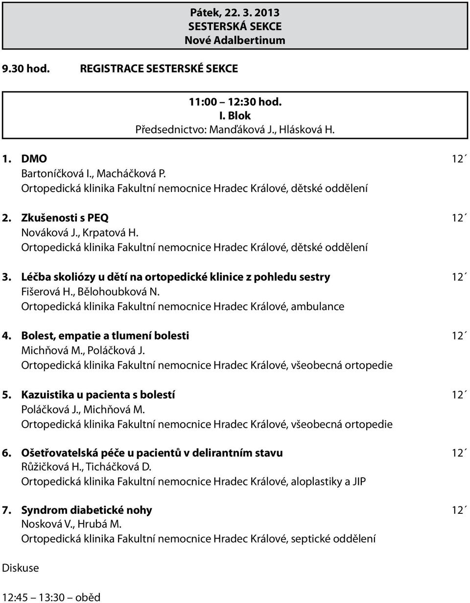 Léčba skoliózy u dětí na ortopedické klinice z pohledu sestry 12 Fišerová H., Bělohoubková N. Ortopedická klinika Fakultní nemocnice Hradec Králové, ambulance 4.