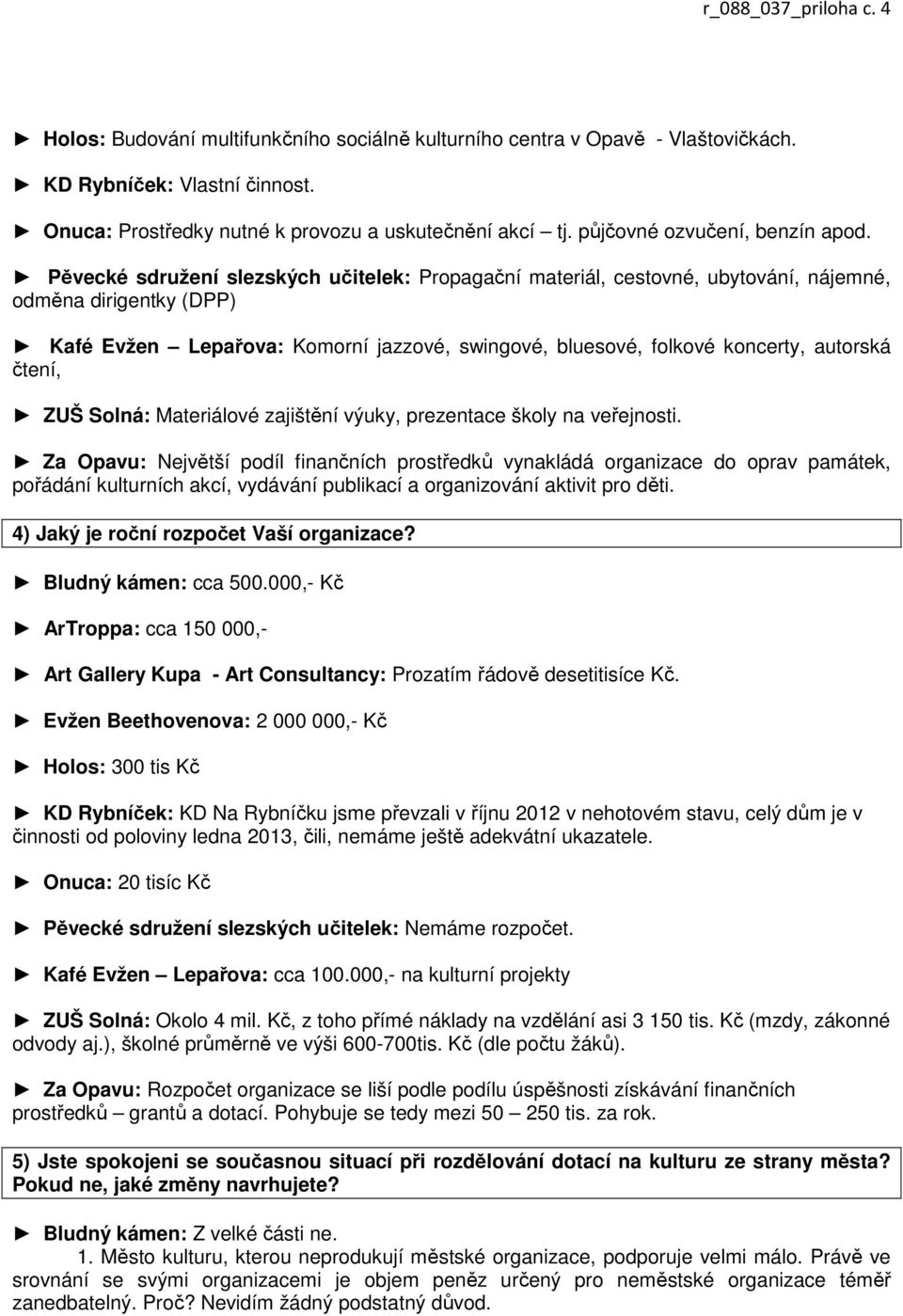 Pěvecké sdružení slezských učitelek: Propagační materiál, cestovné, ubytování, nájemné, odměna dirigentky (DPP) Kafé Evžen Lepařova: Komorní jazzové, swingové, bluesové, folkové koncerty, autorská