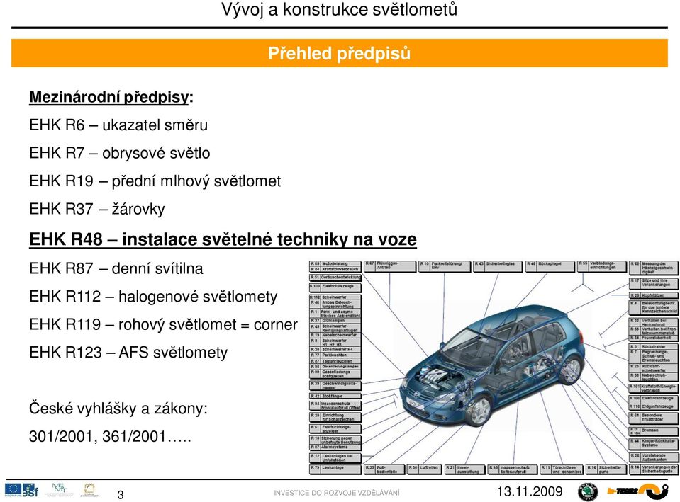 techniky na voze EHK R87 denní svítilna EHK R112 halogenové sv tlomety EHK R119