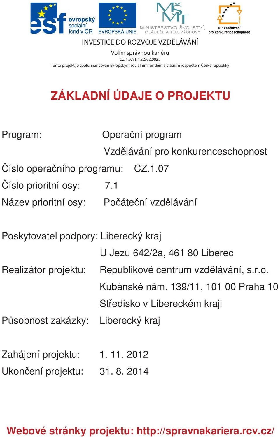 konkurenceschopnost íslo operaního programu: CZ.1.07 íslo prioritní osy: 7.