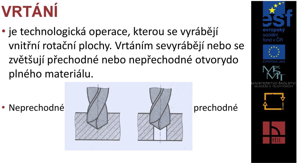 Vrtáním sevyrábějí nebo se zvětšují přechodné