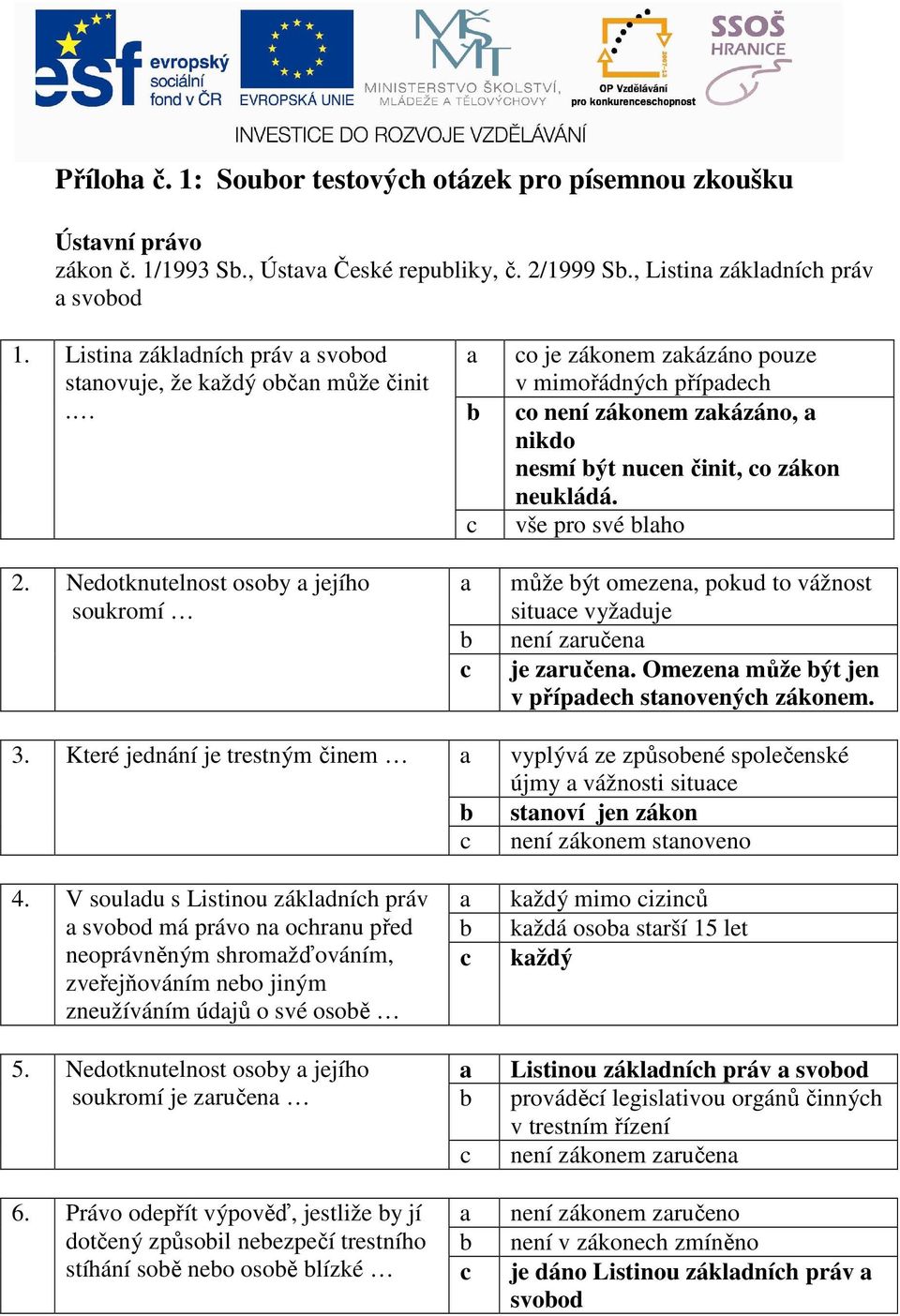 vše pro své laho 2. Nedotknutelnost osoy a jejího soukromí a může ýt omezena, pokud to vážnost situae vyžaduje není zaručena je zaručena. Omezena může ýt jen v případeh stanovenýh zákonem. 3.