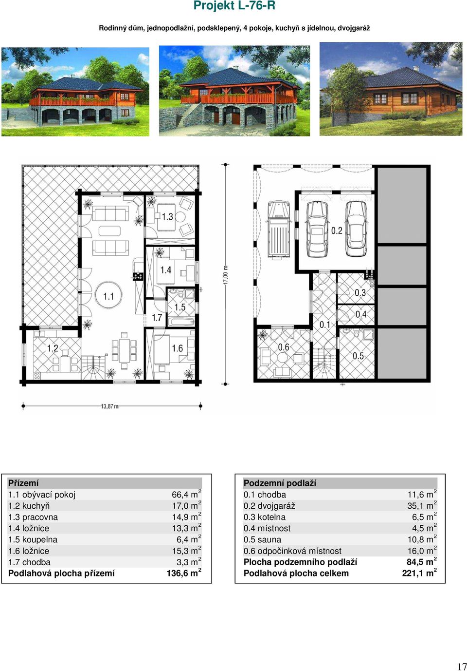 7 chodba 3,3 m 2 Podlahová plocha přízemí 136,6 m 2 Podzemní podlaží 0.1 chodba 11,6 m 2 0.2 dvojgaráž 35,1 m 2 0.