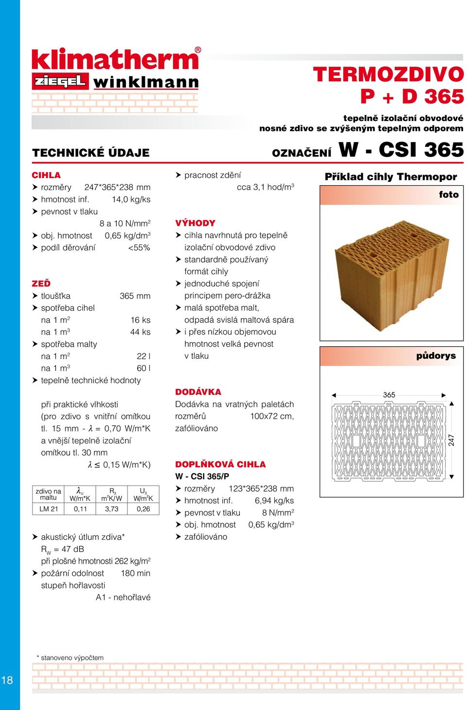 15 mm - l = 0,70 W/m*K a vnější tepelně izolační omítkou tl.