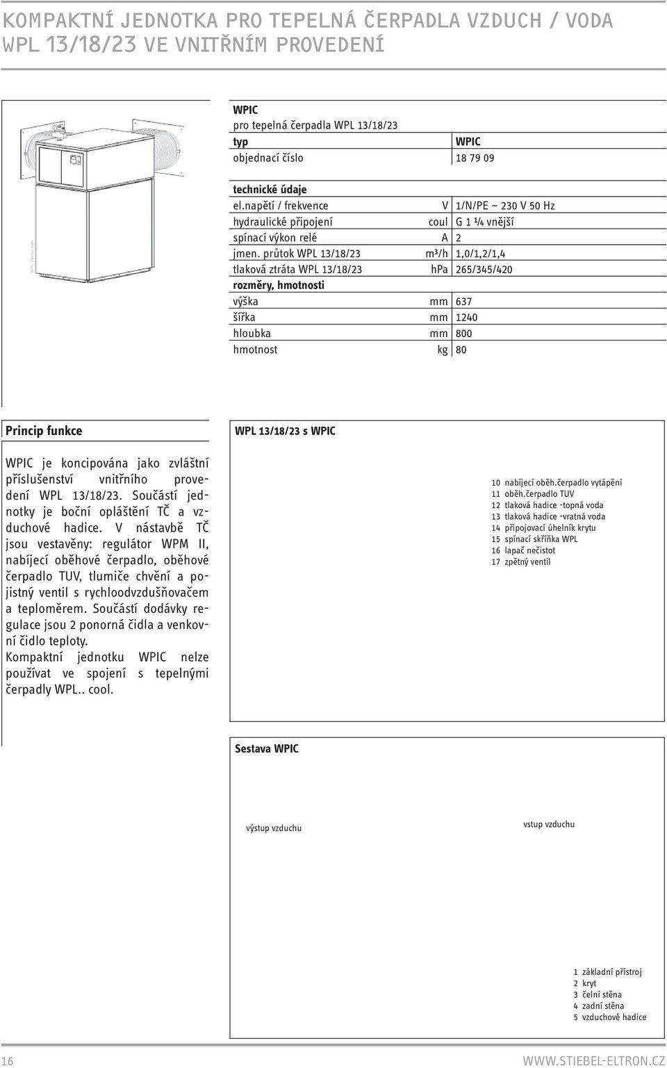 průtok WPL 13/18/23 m³/h 1,0/1,2/1,4 tlaková ztráta WPL 13/18/23 hpa 265/345/420 rozměry, hmotnosti výška mm 637 šířka mm 1240 hloubka mm 800 hmotnost kg 80 Princip funkce WPL 13/18/23 s WPIC WPIC je
