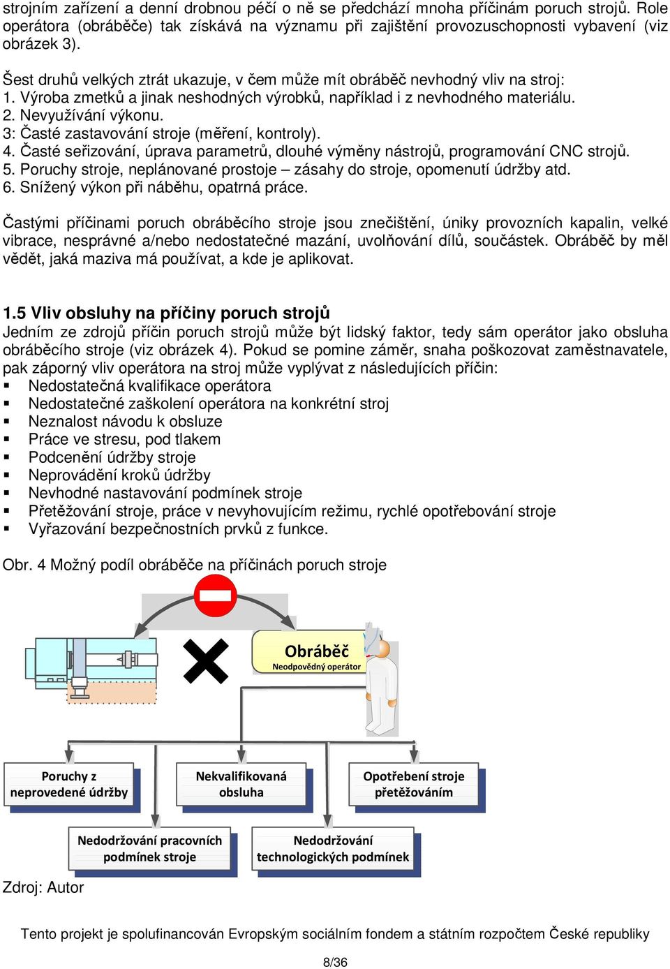 3: Časté zastavování stroje (měření, kontroly). 4. Časté seřizování, úprava parametrů, dlouhé výměny nástrojů, programování CNC strojů. 5.