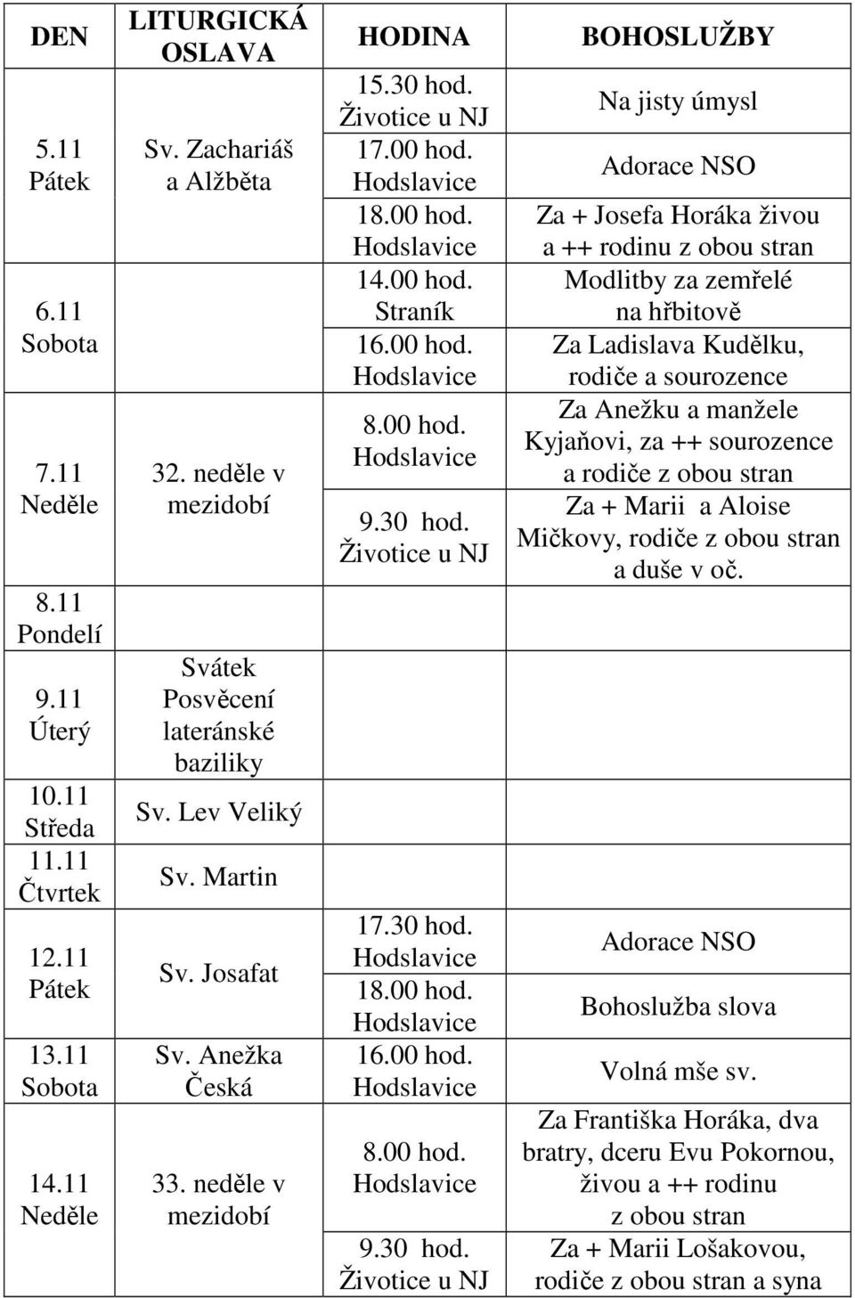 17.00 hod. 14.00 hod. Straník 9.30 hod.