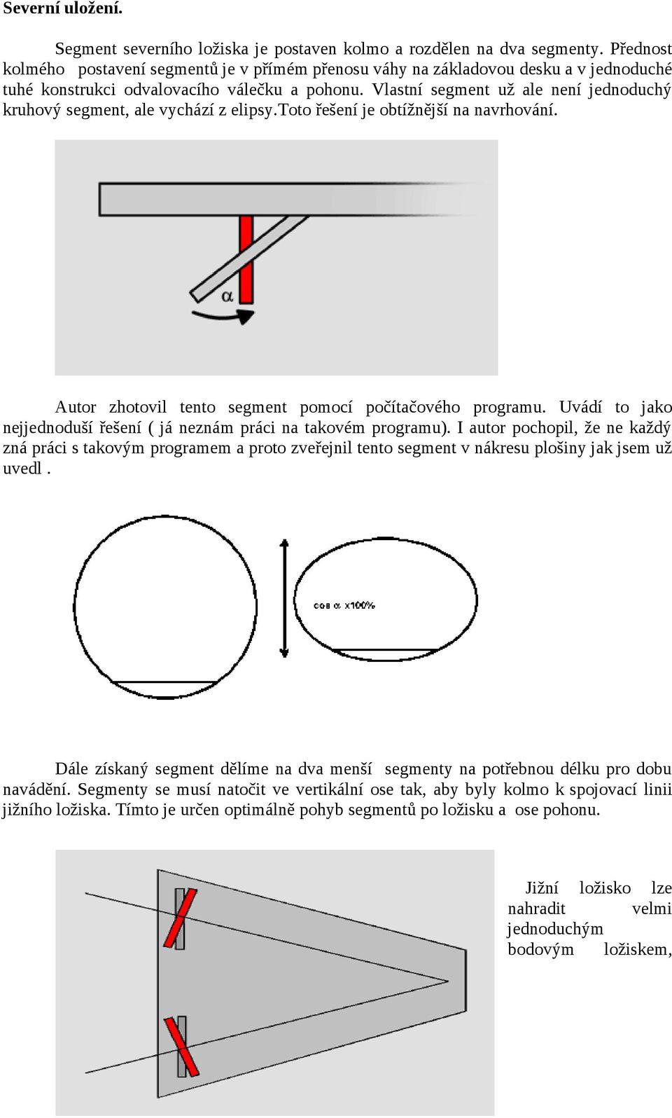 Vlastní segment už ale není jednoduchý kruhový segment, ale vychází z elipsy.toto řešení je obtížnější na navrhování. Autor zhotovil tento segment pomocí počítačového programu.