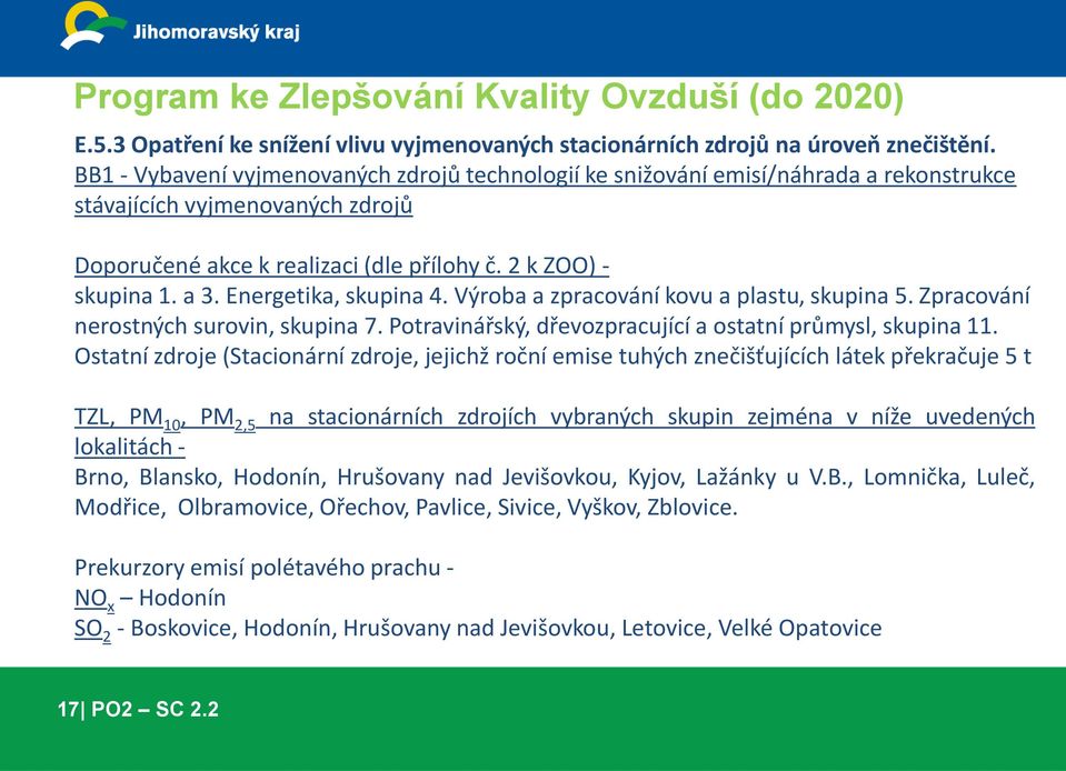 Energetika, skupina 4. Výroba a zpracování kovu a plastu, skupina 5. Zpracování nerostných surovin, skupina 7. Potravinářský, dřevozpracující a ostatní průmysl, skupina 11.