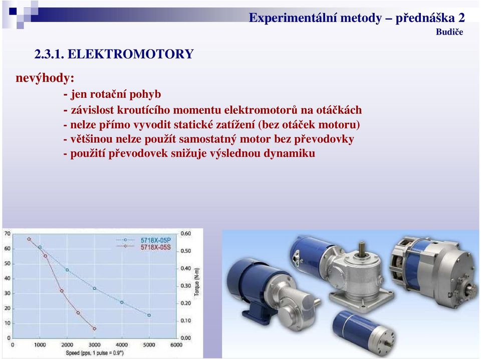 momentu elektromotorů na otáčkách - nelze přímo vyvodit statické