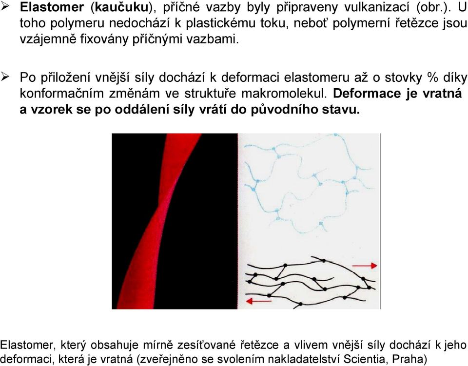 Deformace je vratná a vzorek se po oddálení síly vrátí do původního stavu.