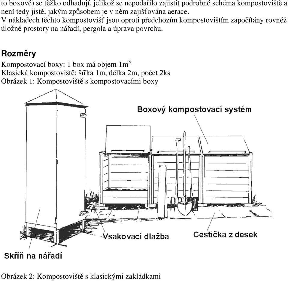 V nákladech těchto kompostovišť jsou oproti předchozím kompostovištím započítány rovněž úložné prostory na nářadí, pergola