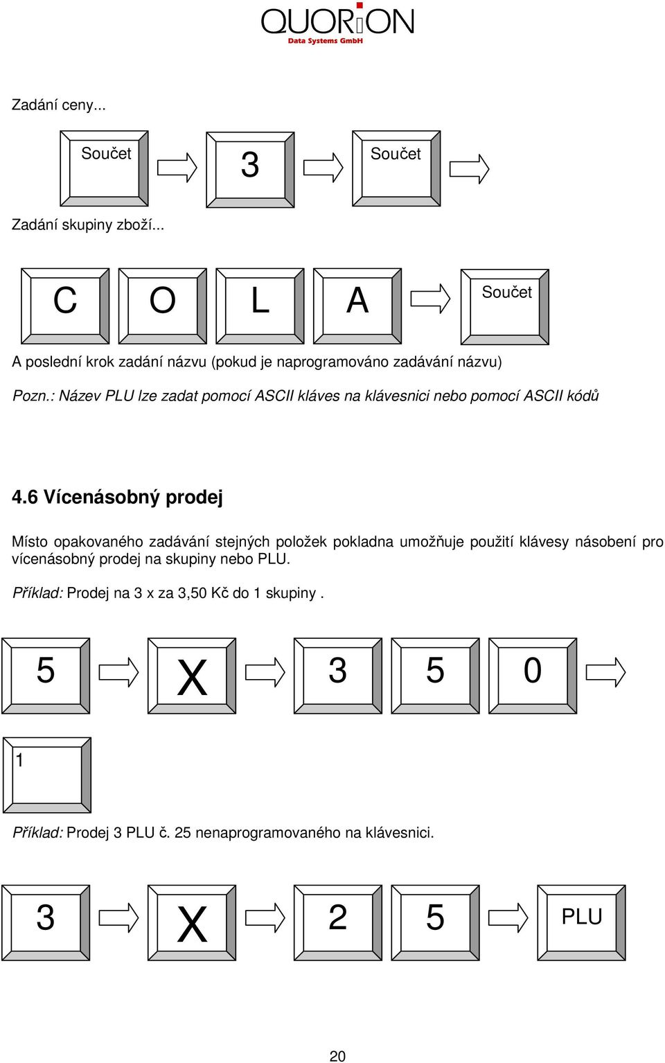 : Název PLU lze zadat pomocí ASCII kláves na klávesnici nebo pomocí ASCII kódů 4.