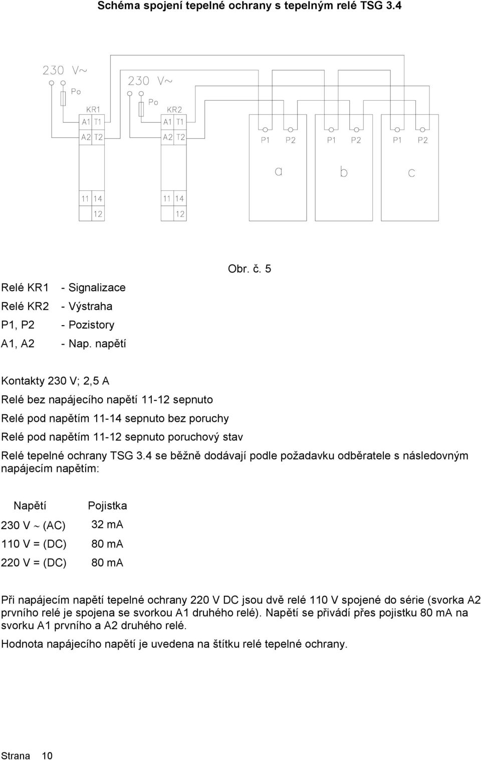 4 se běžně dodávají podle požadavku odběratele s následovným napájecím napětím: Napětí Pojistka 230 V (AC) 32 ma 110 V = (DC) 80 ma 220 V = (DC) 80 ma Při napájecím napětí tepelné ochrany 220 V