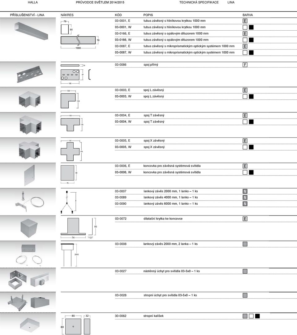 1000 mm 03-0086 spoj přímý 139 03-0003, E spoj L závěsný 03-0003, W spoj L závěsný 139 199 03-0004, E spoj T závěsný 139 03-0004, W spoj T závěsný 199 03-0005, E spoj X závěsný 03-0005, W spoj X
