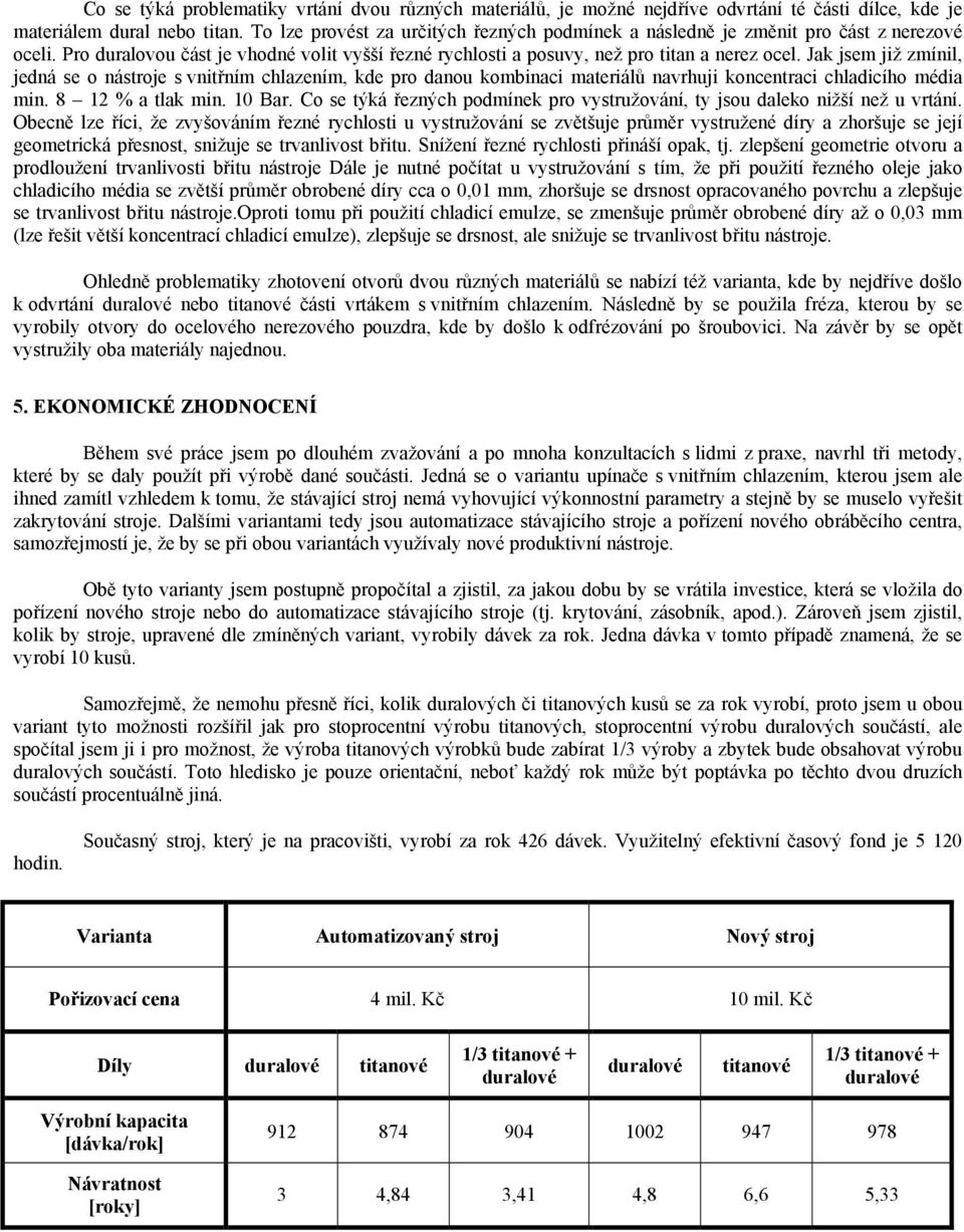 Jak jsem již zmínil, jedná se o nástroje s vnitřním chlazením, kde pro danou kombinaci materiálů navrhuji koncentraci chladicího média min. 8 12 % a tlak min. 10 Bar.