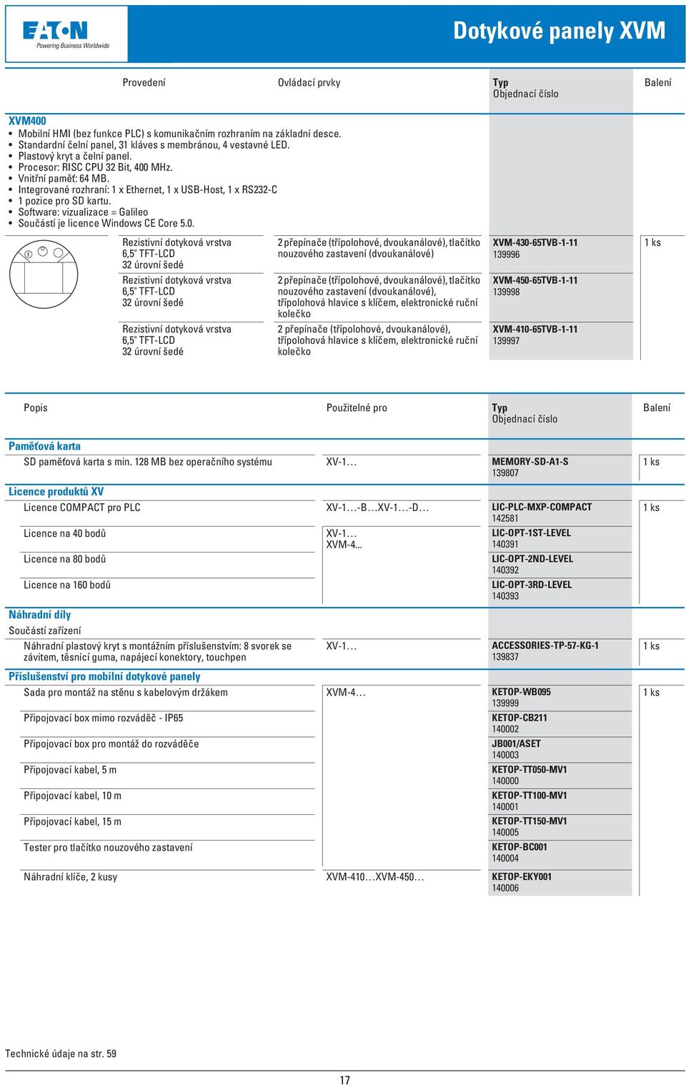 Integrované rozhraní: 1 x Ethernet, 1 x USB-Host, 1 x RS232-C 1 pozice pro SD kartu. Software: vizualizace = Galileo Součástí je licence Windows CE Core 5.0.