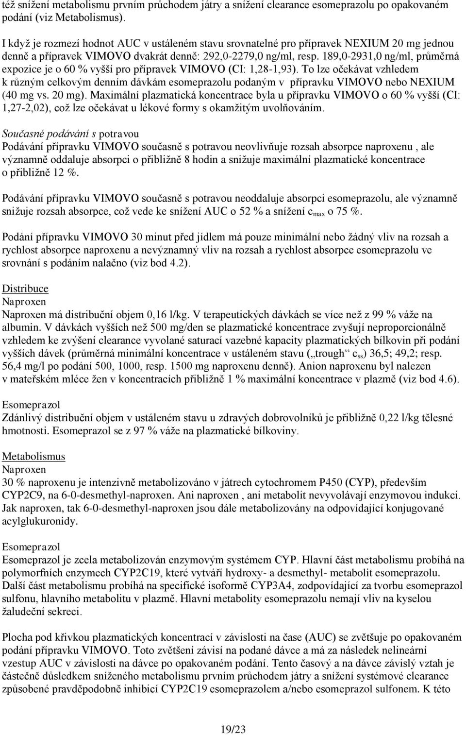 189,0-2931,0 ng/ml, průměrná expozice je o 60 % vyšší pro přípravek VIMOVO (CI: 1,28-1,93).