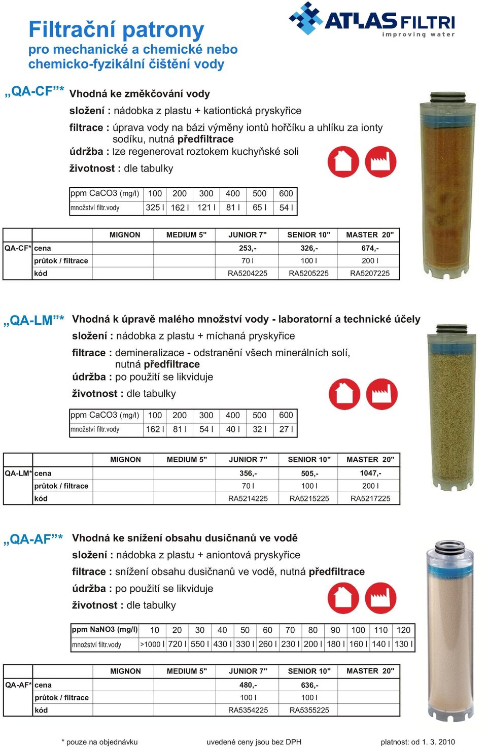 7" 253,- 326,- 674,- 70 l l l RA5204225 RA5205225 RA5207225 QA-LM * Vhodná k úpravì malého množství vody - laboratorní a technické úèely složení : nádobka z plastu + míchaná pryskyøice filtrace :