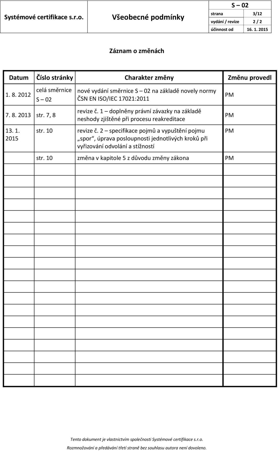 1 doplněny právní závazky na základě neshody zjištěné při procesu reakreditace PM 13. 1. 2015 str. 10 revize č.