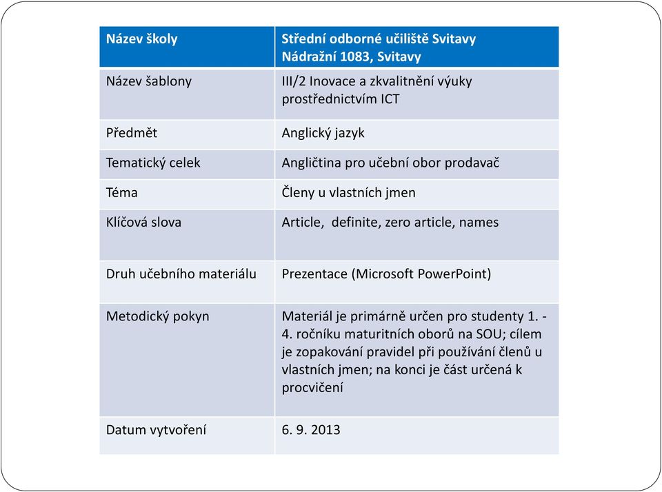 names Druh učebního materiálu Prezentace (Microsoft PowerPoint) Metodický pokyn Materiál je primárně určen pro studenty 1. - 4.