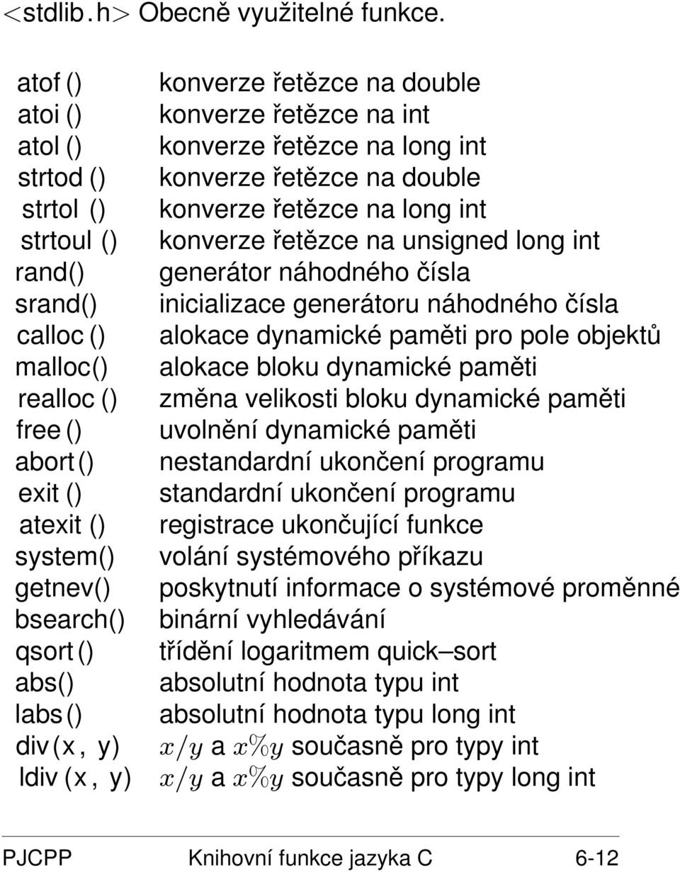 (x, y) konverze řetězce na double konverze řetězce na int konverze řetězce na long int konverze řetězce na double konverze řetězce na long int konverze řetězce na unsigned long int generátor