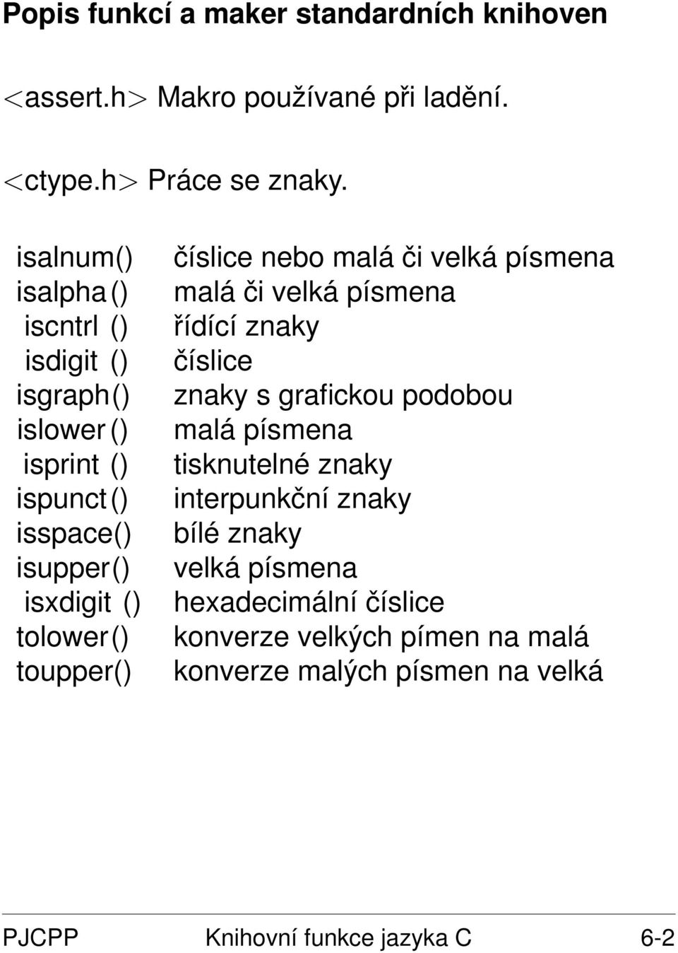 číslice nebo malá či velká písmena malá či velká písmena řídící znaky číslice znaky s grafickou podobou malá písmena tisknutelné znaky