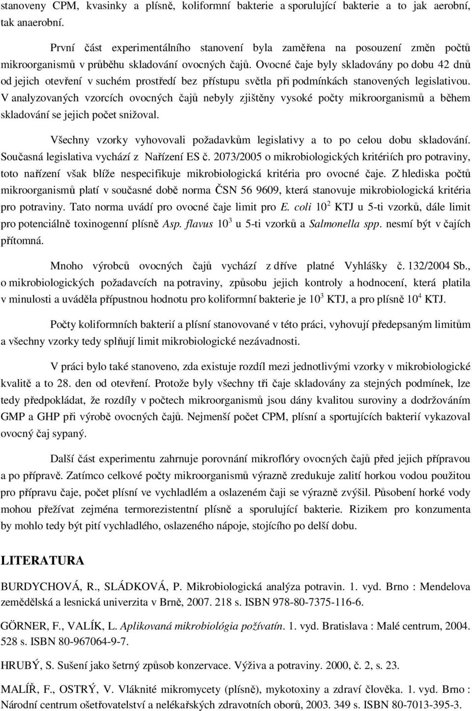 Ovocné čaje byly skladovány po dobu 42 dnů od jejich otevření v suchém prostředí bez přístupu světla při podmínkách stanovených legislativou.