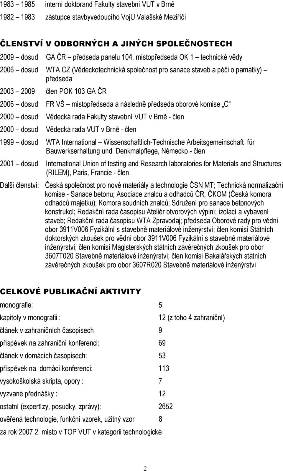 předseda oborové komise C 2000 dosud Vědecká rada Fakulty stavební VUT v Brně - člen 2000 dosud Vědecká rada VUT v Brně - člen 1999 dosud WTA International Wissenschaftlich-Technische