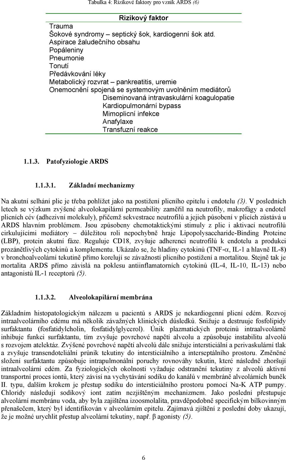 koagulopatie Kardiopulmonární bypass Mimoplicní infekce Anafylaxe Transfuzní reakce 1.1.3. Patofyziologie ARDS 1.1.3.1. Základní mechanizmy Na akutní selhání plic je třeba pohlížet jako na postižení plicního epitelu i endotelu (3).