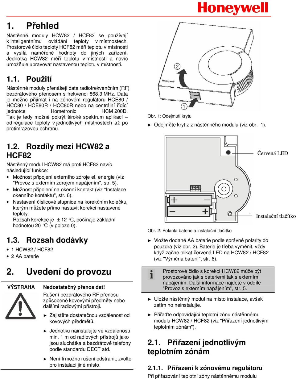 1.1. Použití Nástěnné moduly přenášejí data radiofrekvenčním (RF) bezdrátového přenosem s frekvencí 868,3 MHz.