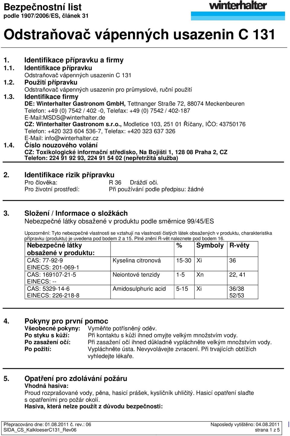 de CZ: Winterhalter Gastronom s.r.o., Modletice 103, 251 01 Říčany, IČO: 43