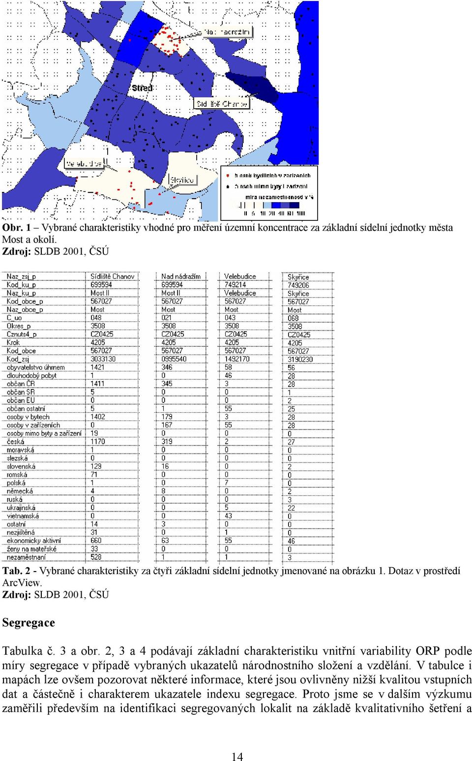 2, 3 a 4 podávají základní charakteristiku vnitřní variability ORP podle míry segregace v případě vybraných ukazatelů národnostního složení a vzdělání.