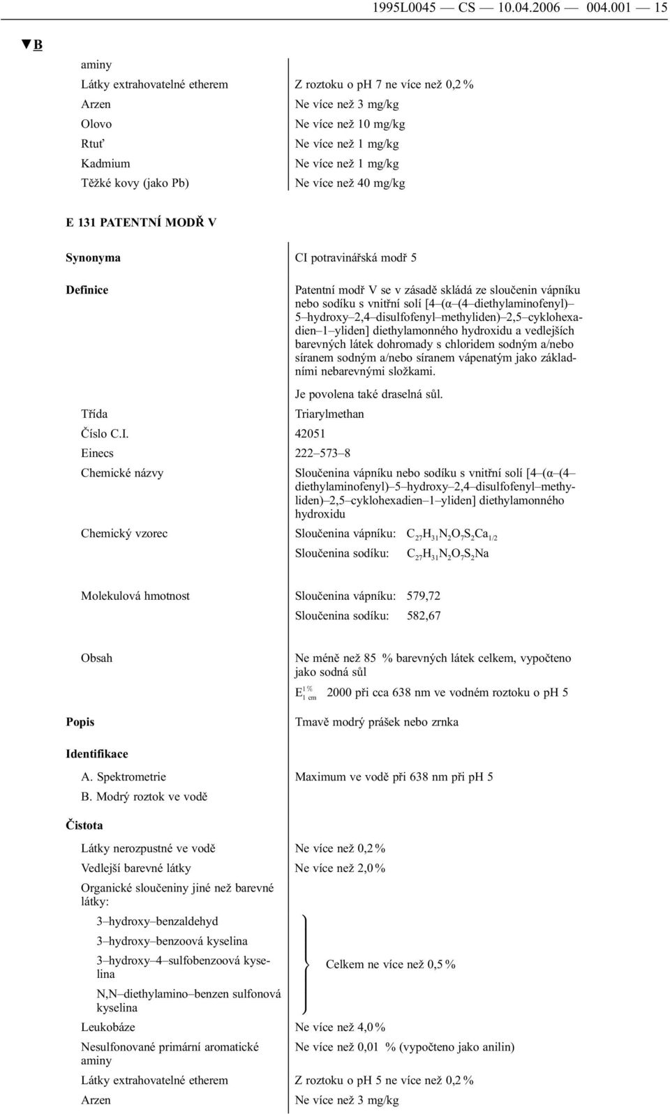 s vnitřní solí [4 (α (4 diethylaminofenyl) 5 hydroxy 2,4 disulfofenyl methyliden) 2,5 cyklohexadien 1 yliden] diethylamonného hydroxidu a vedlejších barevných látek dohromady s chloridem sodným