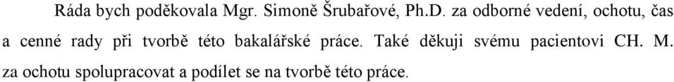 této bakalářské práce. Také děkuji svému pacientovi CH.