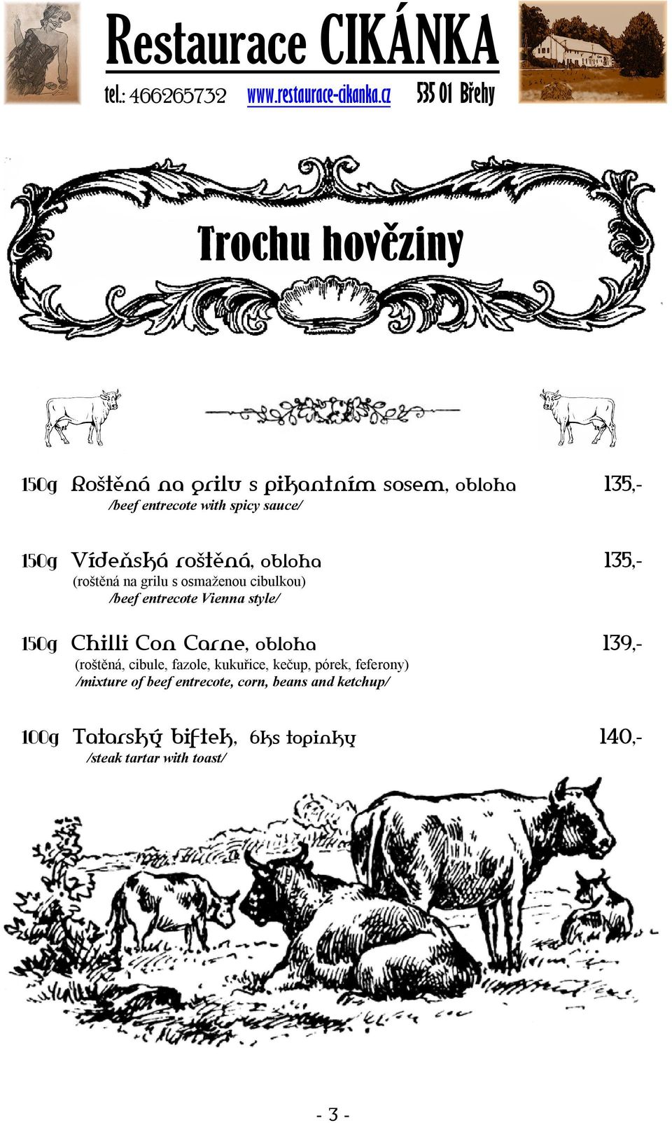 Con Carne, obloha 139,- (roštěná, cibule, fazole, kukuřice, kečup, pórek, feferony) /mixture of beef