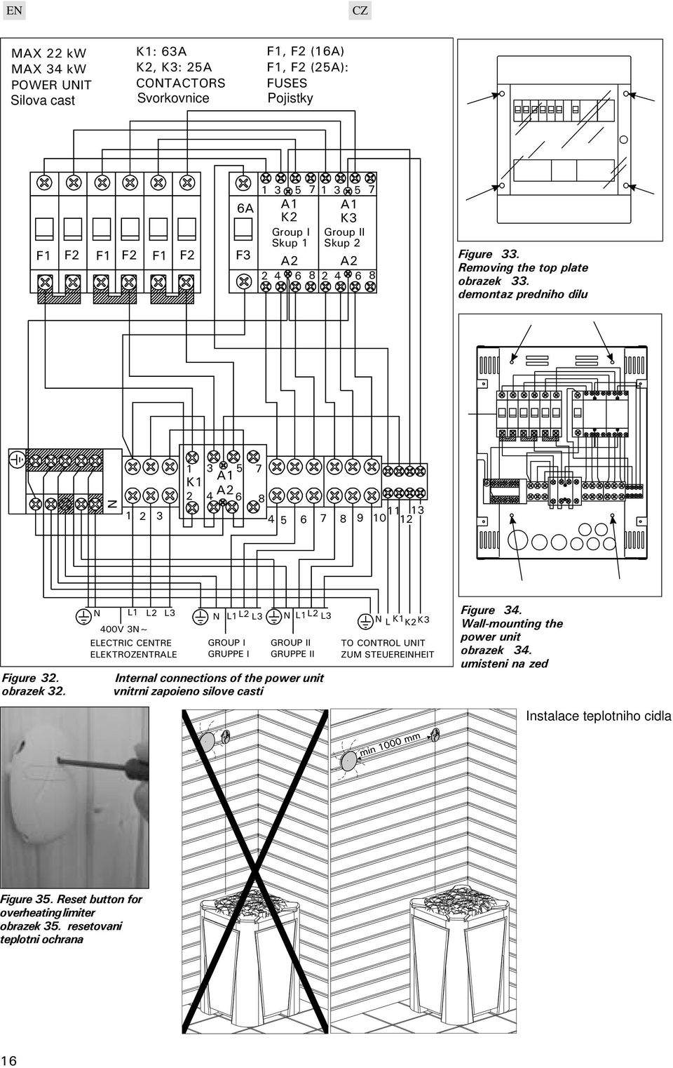 N 400V 3N~ L1 L2 L3 ELECTRIC CENTRE ELEKTROZENTRALE N L1 L2 L3 GROUP I GRUPPE I N L1L2 L3 GROUP II GRUPPE II Internal connections of the power unit vnitrni zapoieno silove casti N L K1 K2 K3 TO