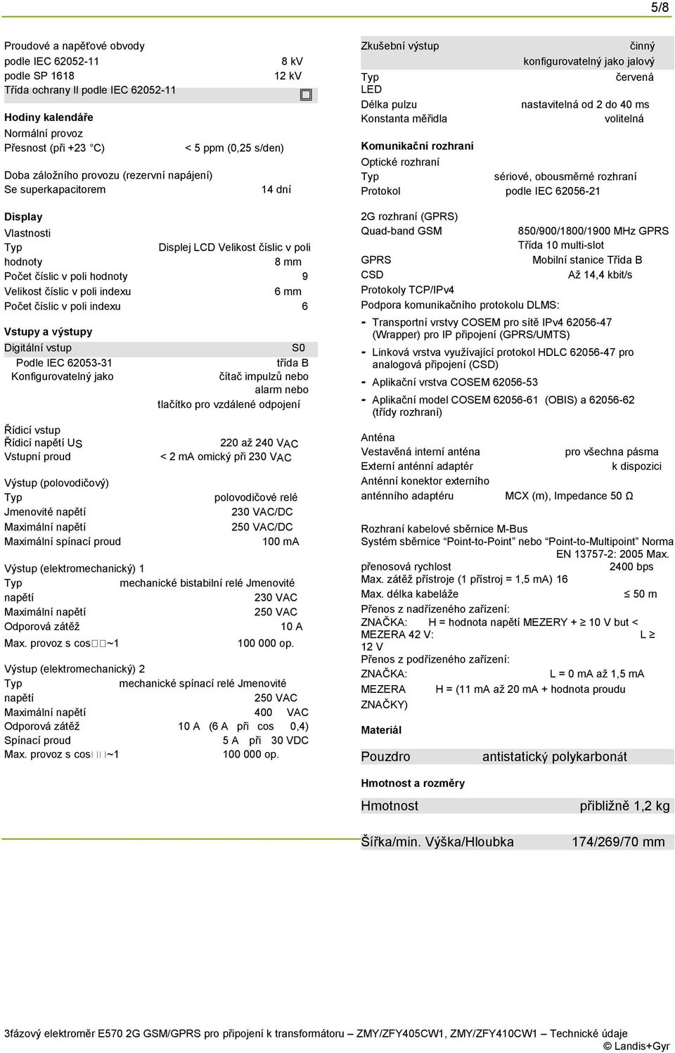 číslic v poli indexu 6 Vstupy a výstupy Digitální vstup Podle IEC 62053-31 Konfigurovatelný jako Řídicí vstup Řídicí napětí US Vstupní proud Výstup (polovodičový) Jmenovité napětí Maximální napětí