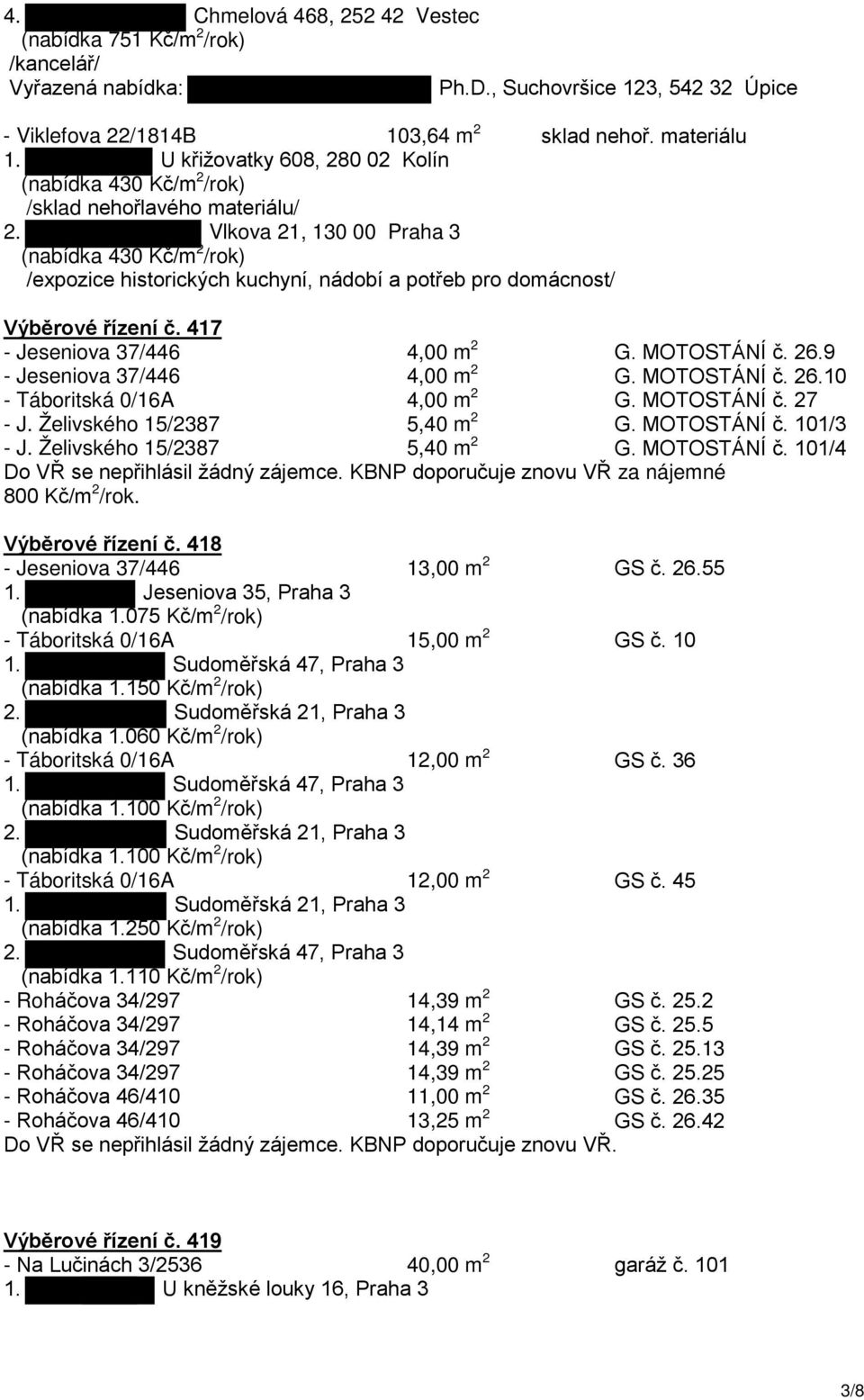 Vlkova 21, 130 00 Praha 3 (nabídka 430 Kč/m 2 /rok) /expozice historických kuchyní, nádobí a potřeb pro domácnost/ Výběrové řízení č. 417 - Jeseniova 37/446 4,00 m 2 G. MOTOSTÁNÍ č. 26.
