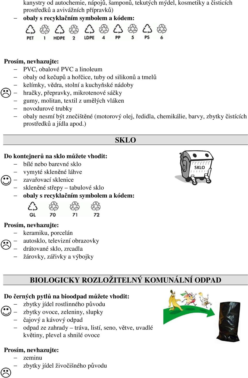 barvy, zbytky čistících prostředků a jídla apod.